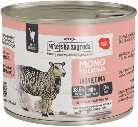 WIEJSKA ZAGRODA MONOBIAŁK.JAGNIĘC.DLA KOTÓW 200G
