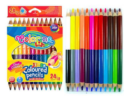 COLORINO KIDS KREDKI OŁÓWKOWE TRÓJKĄTNE DWUKOLOROWE 17,5CM JUMBO  51880PTR