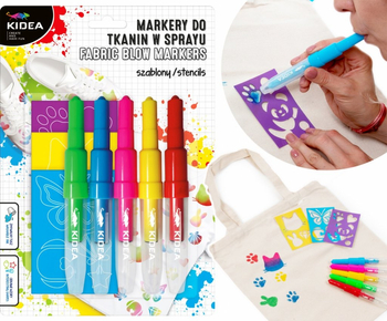 KIDEA MARKERY DO TKANIN S SPRAYU Z SZABLONAMI ZWIERZAKI 5 SZT