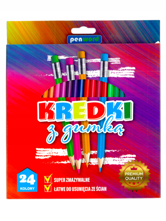 KREDKI OŁÓWKOWE HEX 24 KOL GUMKA 2555-24G