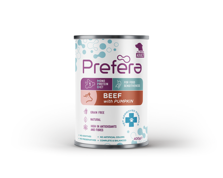PREFERA MONO WOŁOWINA Z DYNIĄ PUSZKA DLA PSA 400G