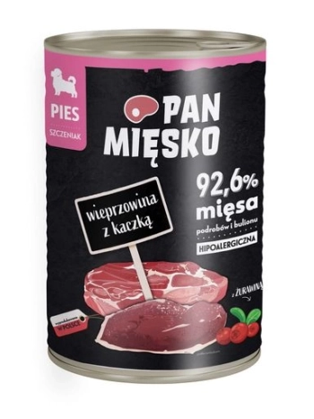 PAN MIĘSKO JUNIOR KARMA MOKRA DLA PSA WIEPRZOWINA KACZKA 400G