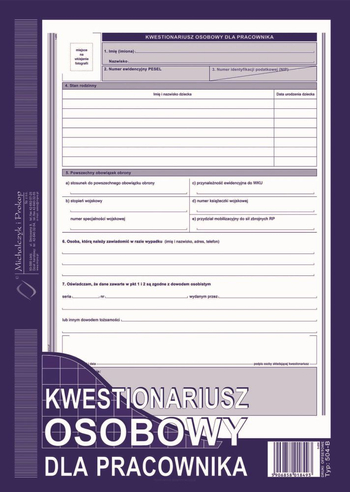 504-B KWESTIONAR.OSOB.DLA PRACOWNIKA