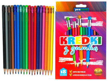 KREDKI OŁÓWKOWE HEX 18KOL Z GUMKA 2555-18G