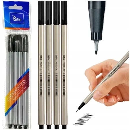 TETIS CIENKOPIS HEKSAGONALNY 0,7MM 4SZT CZARNE KC104