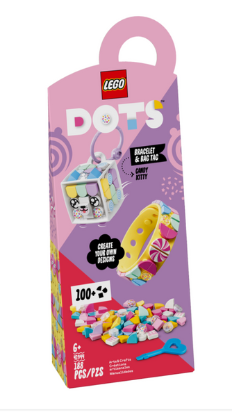 LEGO 41944 DOTS Cukierkowa kicia: bransoletka i zawieszka na torbę