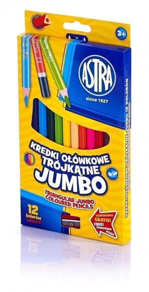 ASTRA KREDKI OŁÓWKOWE TRÓJKĄTNE JUMBO 12 KOLORÓW 312110007