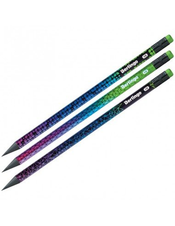 BERLINGO OŁÓWEK SKYLINE HB CZARNE DREWNO OKRĄGŁY ZAOSTRZONY Z GUMKĄ MIZ WZORÓW 484868