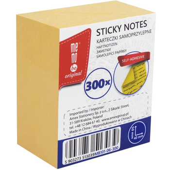 MEMOBE BLOCZEK SAMOPRZYLEPNY 40X50MM 300 KART ŻÓŁTY MB101-06-300