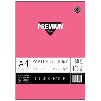 ***PAPIER BIUROWY PREMIUM A4 80G 100ARK RÓŻOWY 6814-M-80