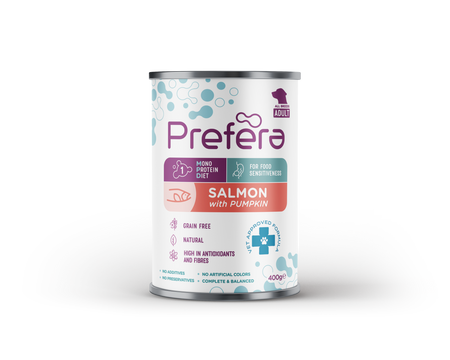 PREFERA MONO ŁOSOŚ Z DYNIĄ PUSZKA DLA PSA 400G