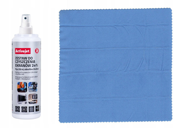 Activejet zestaw do czyszczenia ekranów 2w1 250ml + ścierka 20cmx20cm