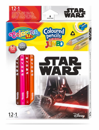 COLORINO KREDKI OŁÓWKOWE TRÓJKĄTNE JUMBO 12SZT/13 KOLORÓW+TEMP. STAR WARS 89472PTR