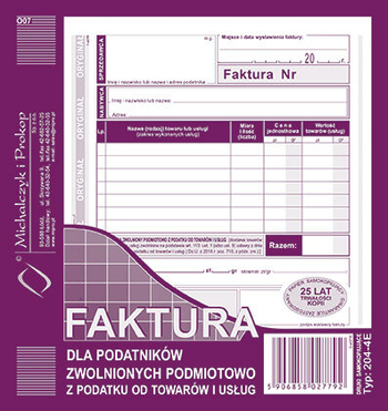 204-4E FAKTURA DLA ZW.PODM.2/3 A5