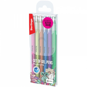 BERLINGO ZESTAW 6 DŁUGOPISÓW ŻELOWYCH GLITTER 1,0MM
