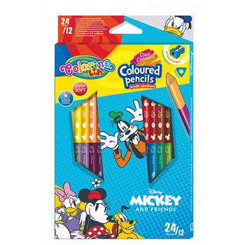 COLORINO KREDKI OŁÓWKOWE TRÓJKĄTNE DWUKOLOROWE 12SZT/24 KOLORÓW+TEMP.MICKEY 89854PTR