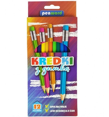 KREDKI OŁÓWKOWE HEX.12KOL Z GUMKĄ