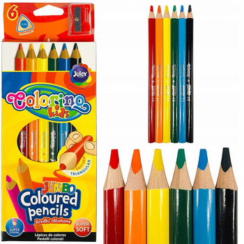 COLORINO KIDS KREDKI OŁOWKOWE TRÓJKĄTNE 17,5CM JUMBO 6KOL +TEMPERÓWKA 15516PTR