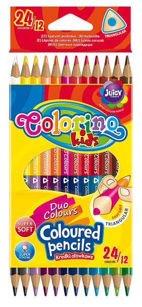 COLORINO KIDS KREDKI OŁOWKOWE TRÓJKĄTNE DWUKOLOROWE 12SZT 33046PTR