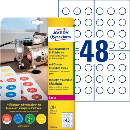 *AVERY Tabliczki inspekcyjne plomby, A4, 10 ark./op., 20mm L7805-10