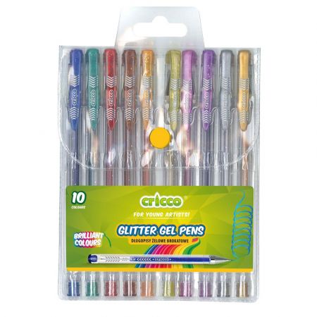 CRICCO DŁUGOPISY ŻELOWE BROKATOWE 10 KOL CR815W10