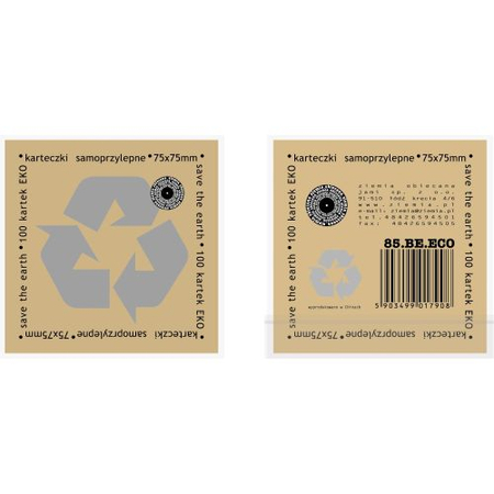 ZO ECO KARTECZKI SAMOPRZYLEPNE 100 KARTEK 75X75MM EKO BEŻOWE