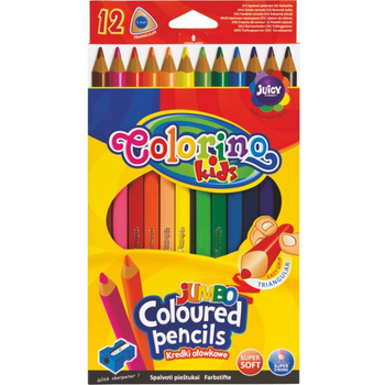 COLORINO KIDS KREDKI KREDKI OŁÓWKOWE TRÓJKĄTNE 17,5CM JUMBO 12KOL + TEMPERÓWKA 15530PTR