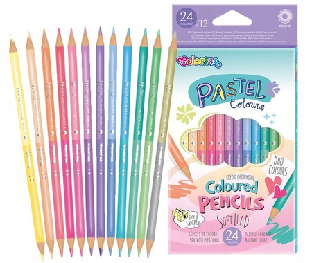 COLORINO KIDS KREDKI OŁÓWKOWE OKRĄGŁE DWUKOLOROWE 12SZT 24KOL PASTEL 87737PTR