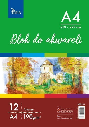 TETIS BLOK DO AKWARELI A4 190G 12ARK KB011-A4