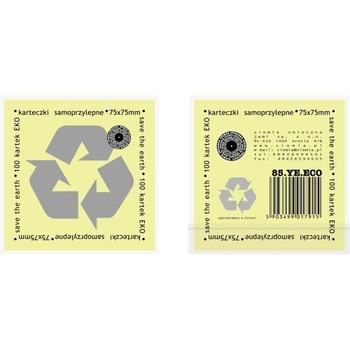ZO ECO KARTECZKI SAMOPRZYLEPNE 100 KARTEK 75X75MM EKO ŻÓŁTE