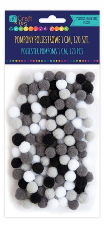 POMPONY POLIESTROWE 1CM MIX BIAŁO-CZARNY 120SZT KSPO-032