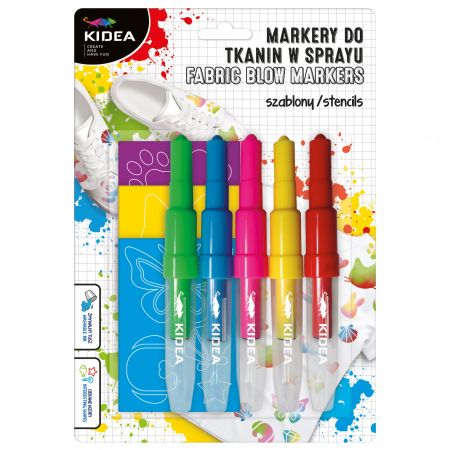 KIDEA MARKERY DO TKANIN S SPRAYU Z SZABLONAMI ZWIERZAKI 5 SZT