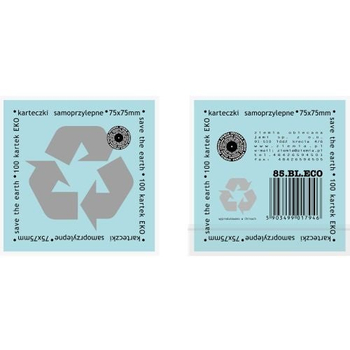 ZO ECO KARTECZKI SAMOPRZYLEPNE 100 KARTEK 75X75MM EKO BŁĘKITNE