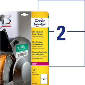 *AVERY Etykiety polietylenowe ultra resistant, A4, 10 ark./op., 210x148mm L7916-10