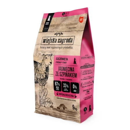 WIEJSKA ZAGODA KARMA SUCHA DLA PSA JAGNIĘCINA ZE SZPINAKIEM  (SZCZENIAK) CHUPKI S 9KG