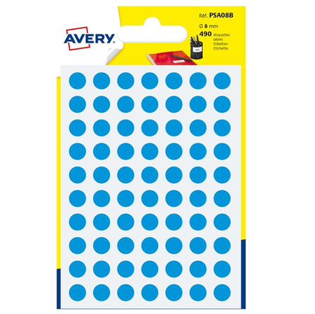 AVERY ETYKIETY OKRĄGŁE 8MM NIEBIESKIE UNIWERSALNE PSA08B