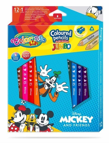 COLORINO KREDKI OŁÓWKOWE TRÓJKATNE JUMBO 12SZT/13 KOL+TEMP. MICKEY 89861PTR