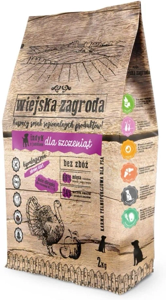 WIEJSKA ZAGRODA KARMA SUCHA INDYK Z JABŁKIEM DLA SZCZENIĄT 2KG