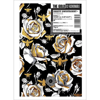 ZEZYT A5/80K KRATKA FLOWERS GOLD BROKAT