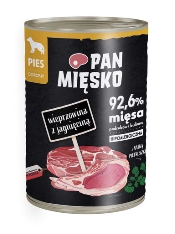 PAN MIĘSKO KARMA MOKRA DLA PSA WIEPRZOWINA JAGNIĘCINA 400G