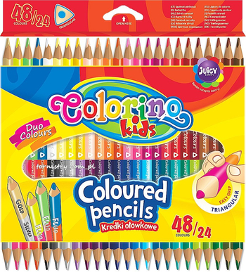 COLORINO KIDS KREDKI OŁOWKOWE TRÓJKATNE DWUKOLOROWE 24SZT 51705PTR