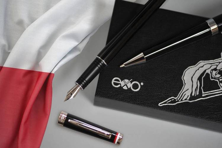 EXO HUSARIA POLSKA ZESTAW PIÓRO + DŁUGOPIS CHROM CZARNY 1020FPBP