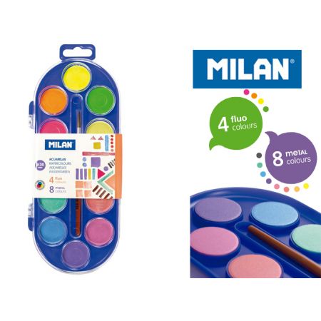 MILAN FARBY AKWARELOWE 12KOL 4FLUO+8MATL.0531512
