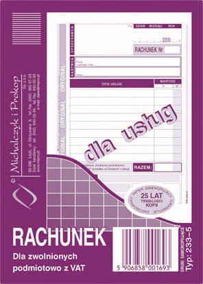 233-5 RACH.UPR.A6 DLA ZWOLN.Z VAT /USŁUGA/