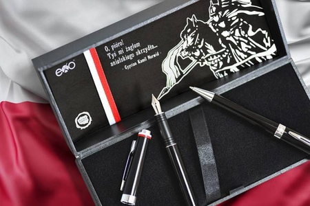 EXO HUSARIA POLSKA ZESTAW PIÓRO + DŁUGOPIS CHROM CZARNY 1020FPBP