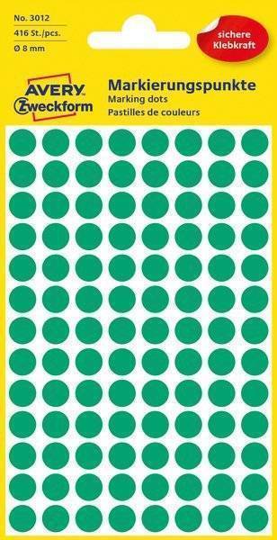 AVERY Kółka do zaznaczania kolorowe; 416 etyk./op., O8 mm, zielone 3012