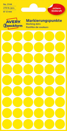 AVERY Kółka do zaznaczania kolorowe; 270 etyk./op., 12 mm, żółte 3144