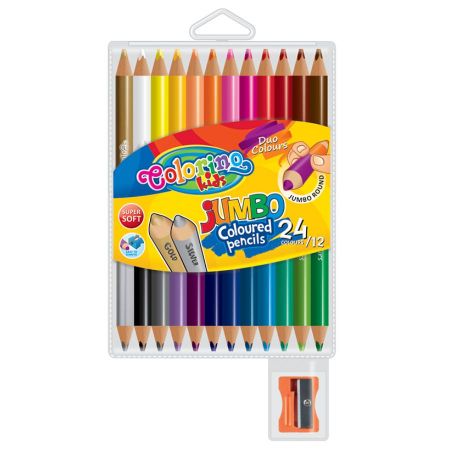 COLORINO KIDS KREDKI OŁÓWKOWE OKRĄGŁE JUMBO 12SZT/24KOLORY ETUI + TEMPERÓWKA 51736PTR