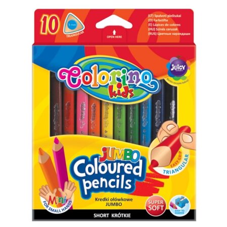 COLORINO KIDS KREDKI OŁÓWKOWE TRÓJKĄTNE 6,5CM MINI JUMBO 10 KOL